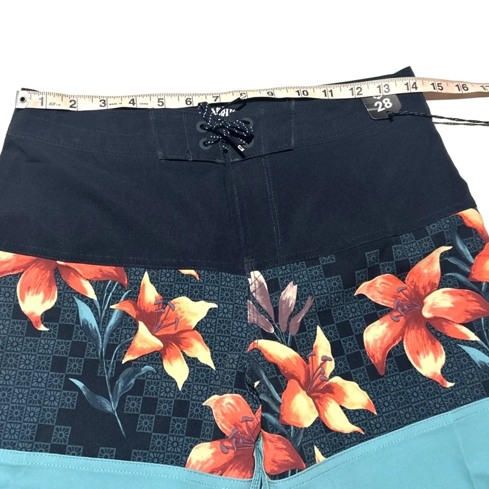 Billabong Swim Trunks Boys Size 28 Shorts Board Blue and Black Flower Design New